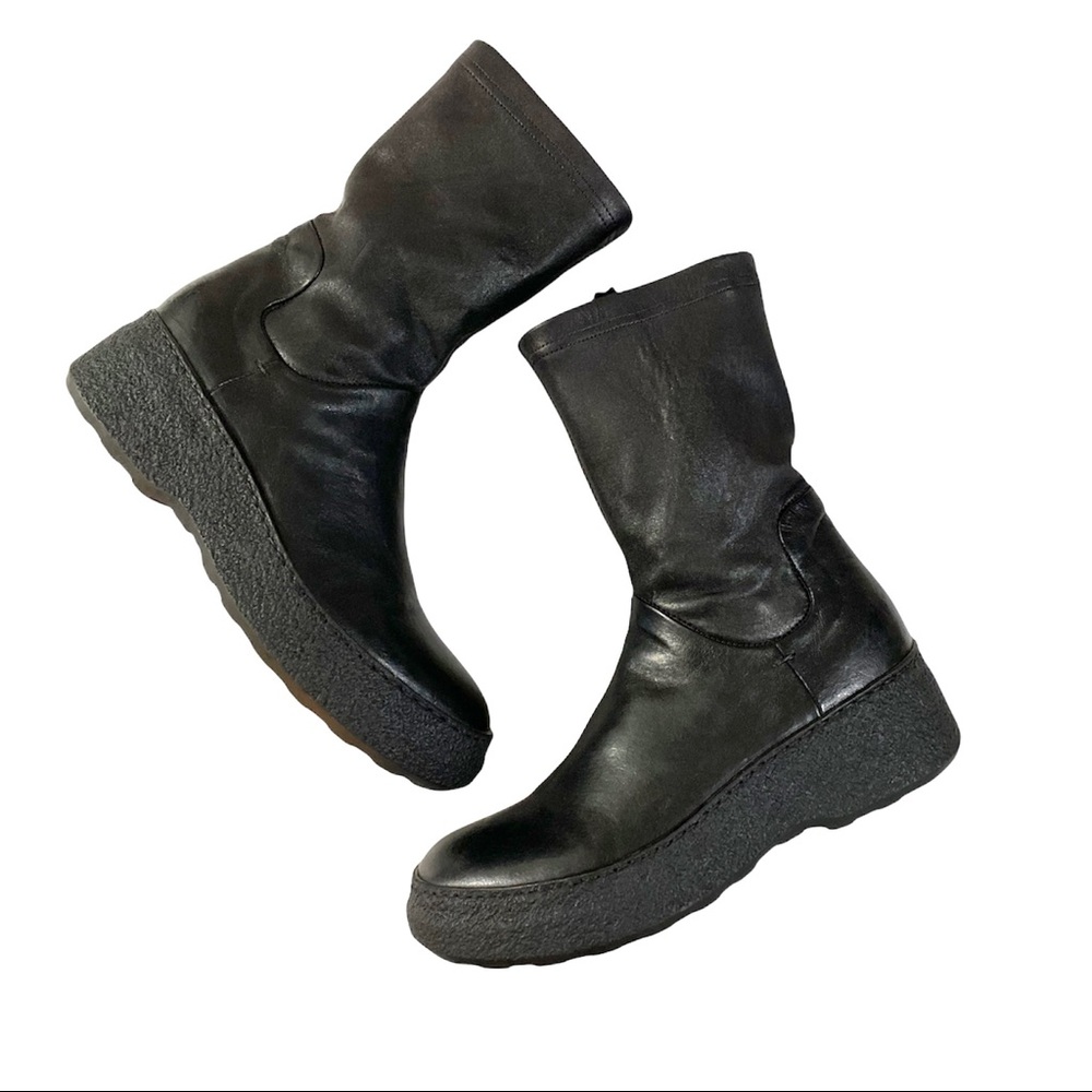 Pantanetti Leather & Stretch Vinyl Platform Combat Boots Sz 8 EUC
